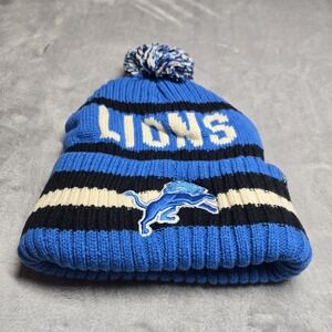 Detroit Lions 47 Brand Beanie Pom Knit Hat NFL Blue Fleece Lined Winter Cap OSFA
